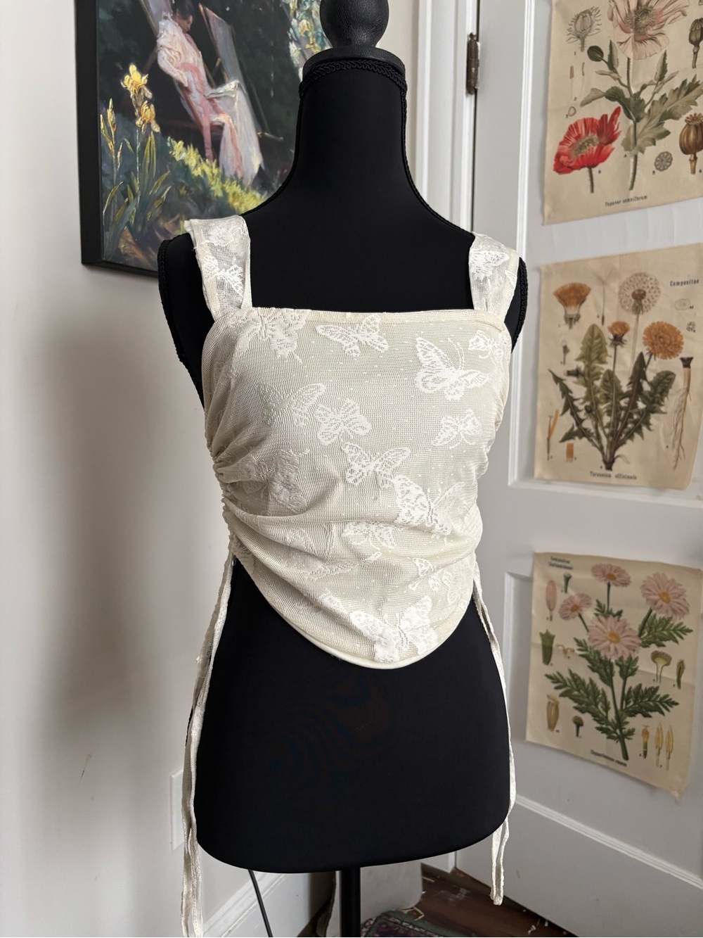 Cider Cream Butterfly Lace Square Neck Ruched Bandeau